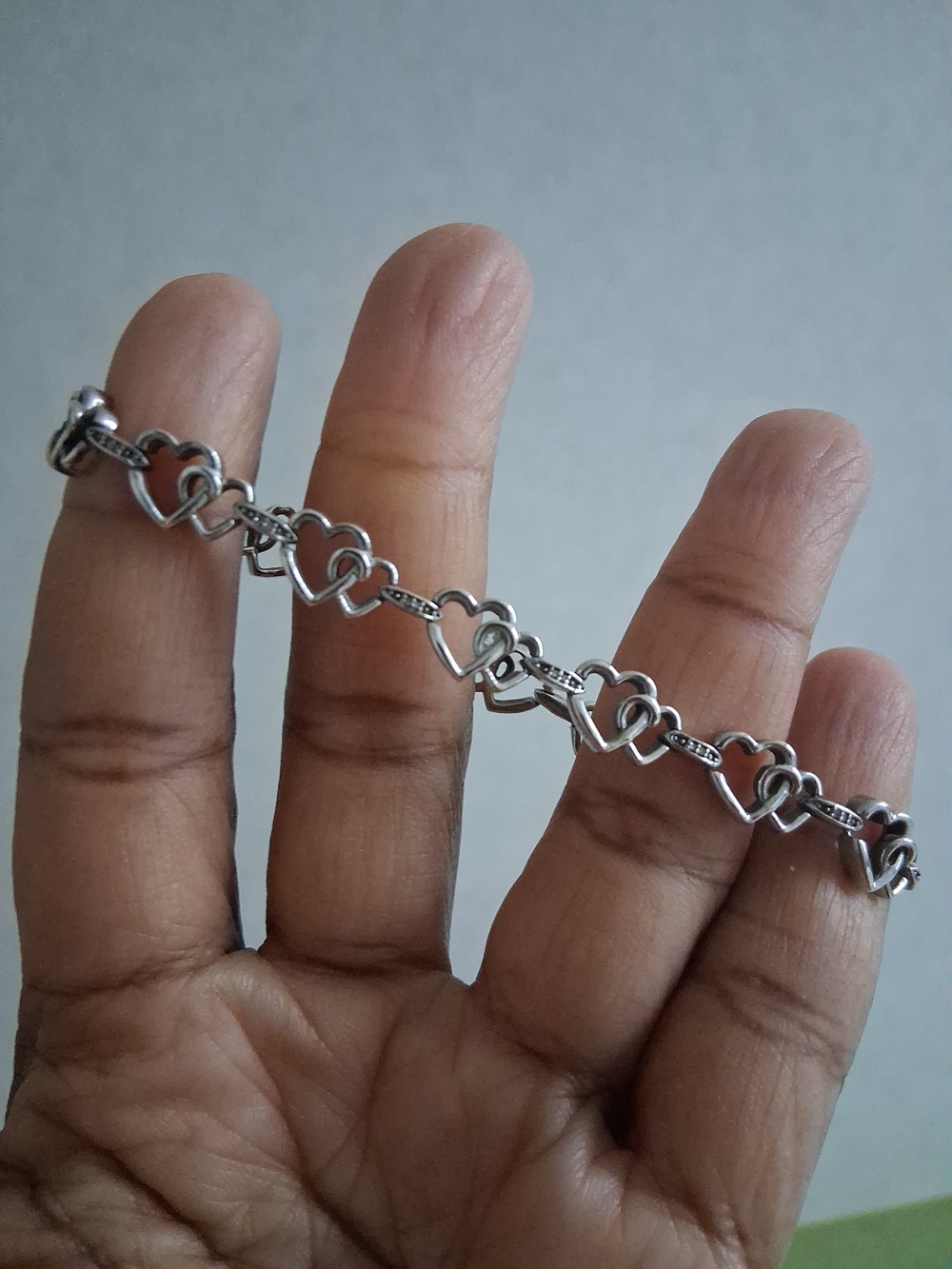Sterling Silver Heart Link DIAMOND Bracelet - Silver